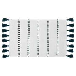 Alfombra de Baño Azul Petróleo Con Pompones 50x75c