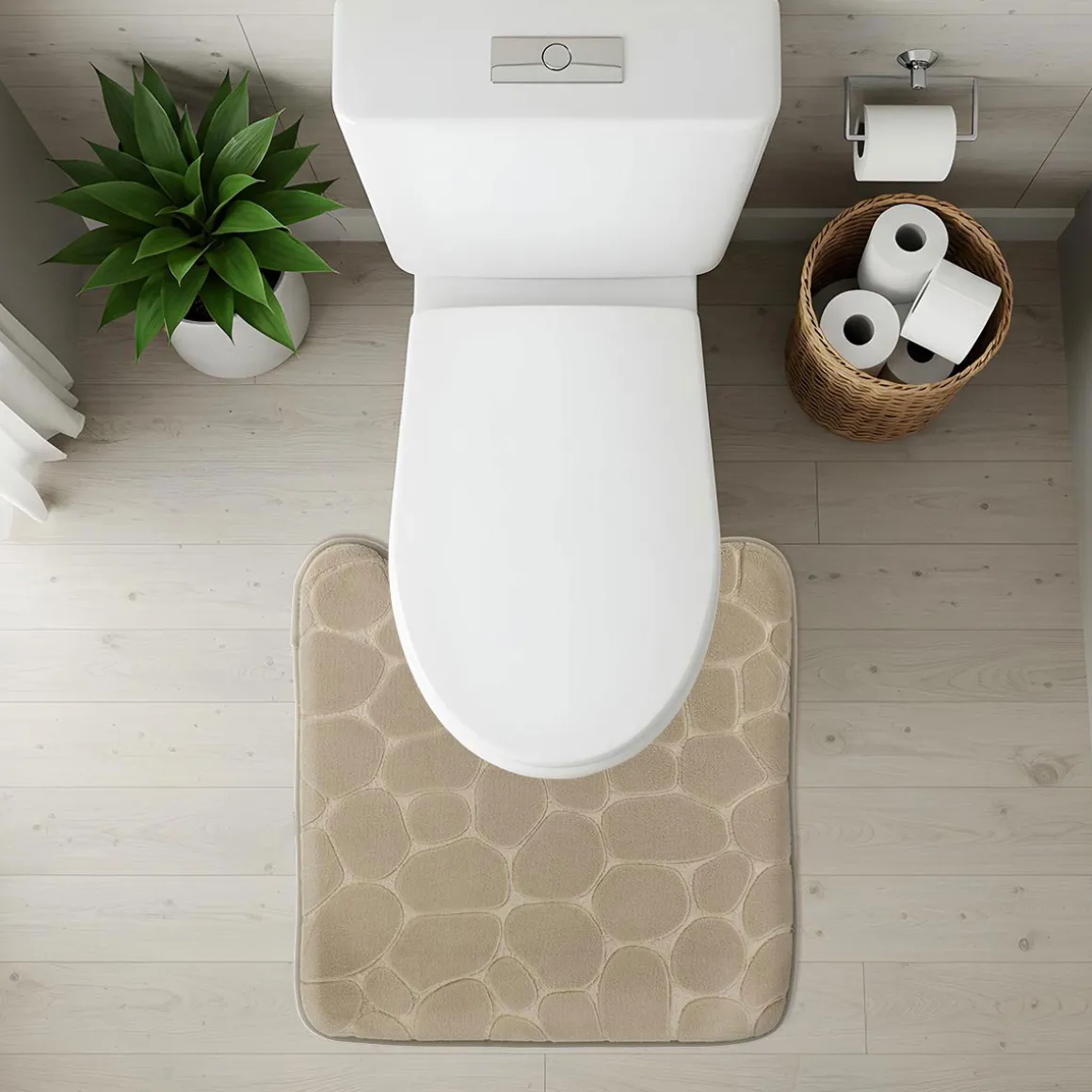 Alfombra de baño gris pardo con contorno