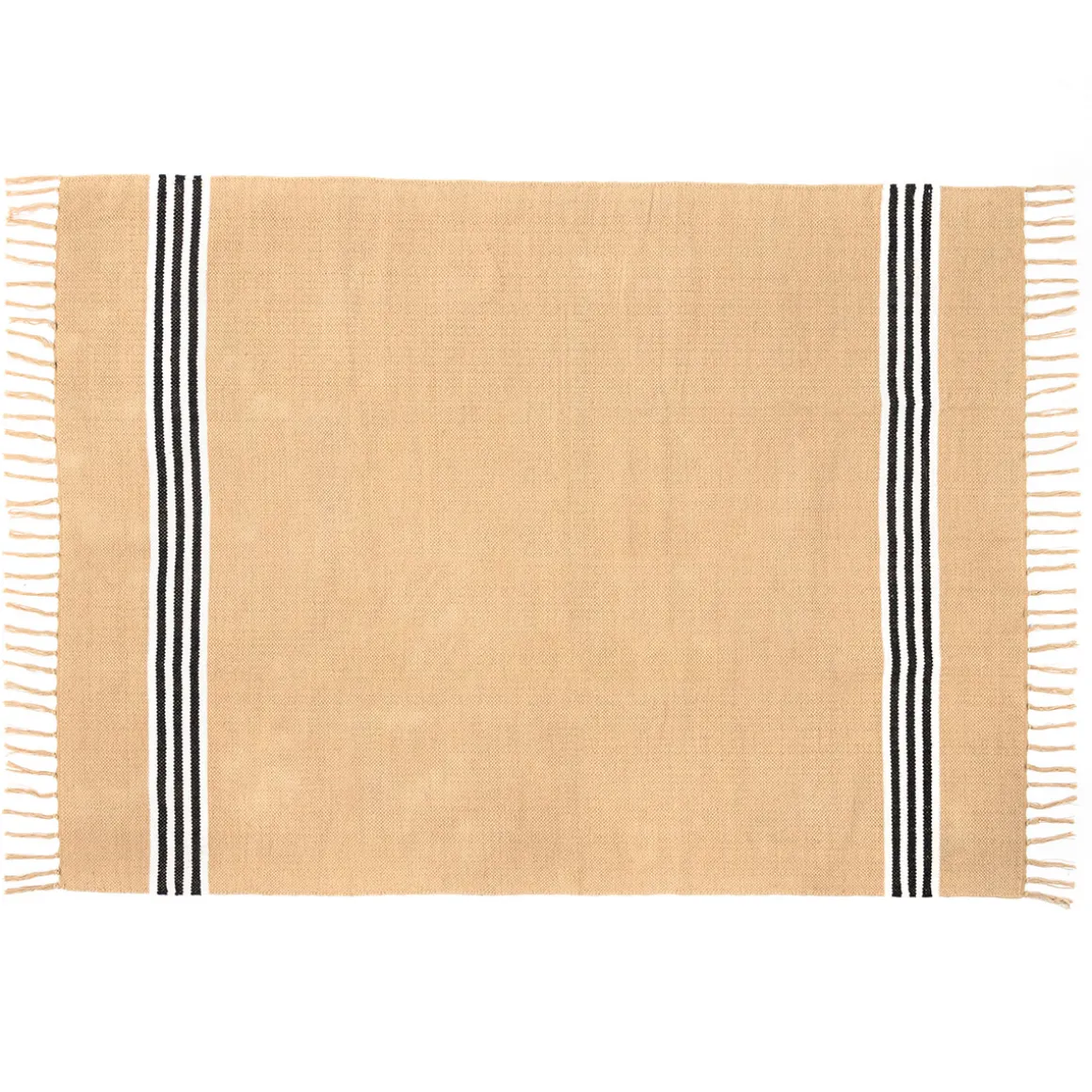 Alfombra Inuit Crudo Y Negro Con Flecos 120x160cm