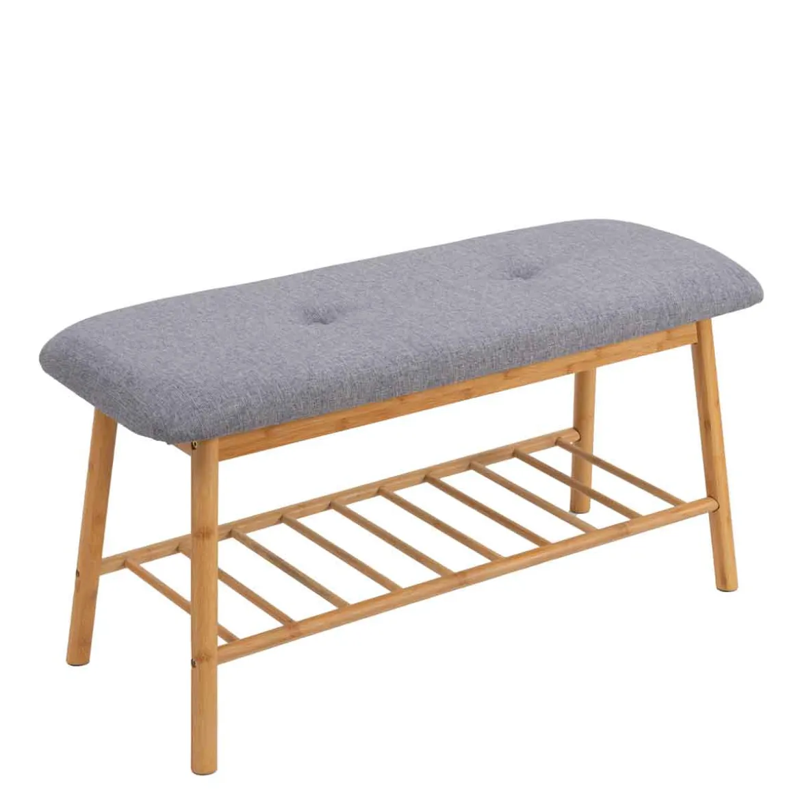 Banco gris con zapatero de bambú