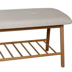 Banco gris con zapatero de bambú