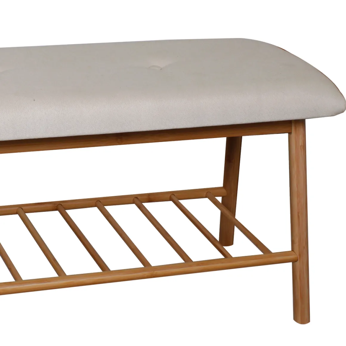 Banco gris con zapatero de bambú