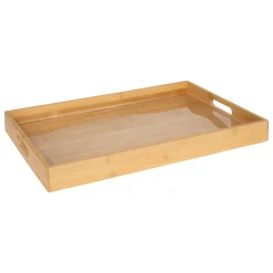 Bandeja rectangular beige de bambú