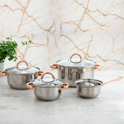 Batería Cocina 4 Pzas Inox C/Asas Bronce