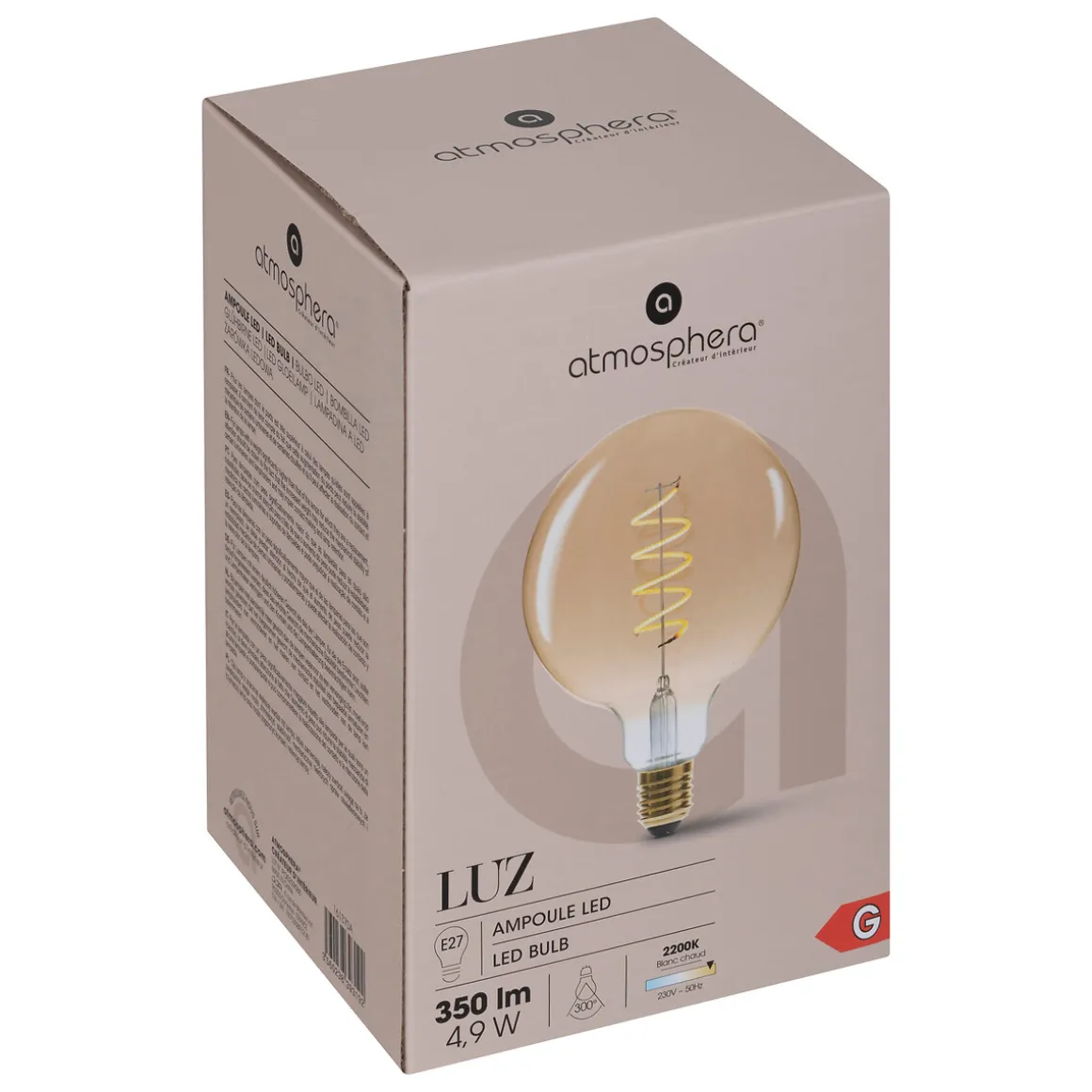 Bombilla VINTAGE ámbar espiral led G125 4.9W E27