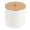 Bote Blanco Con Tapa De Bambú