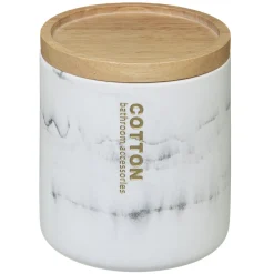 Bote Para Algodones Bambú Efecto Mármol