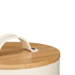 Caja para ajos crema metálica con tapa de bambú