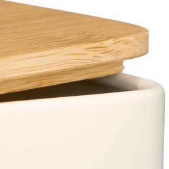 Caja para capsulas de café beige con tapa de bambú