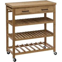 Carrito auxiliar de cocina de bambú c/3 estantes