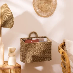 Cesta Cora Beige De Rafia Para Colgar