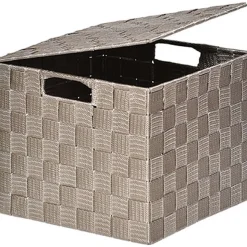 Cesta de baño gris pardo con tapa 24x24cm