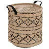 Cesta decorada VALY beige y negro de yute 32cm