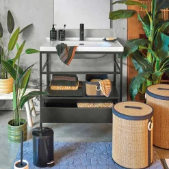 Cesta para colada con tapa y asa de madera 48cm