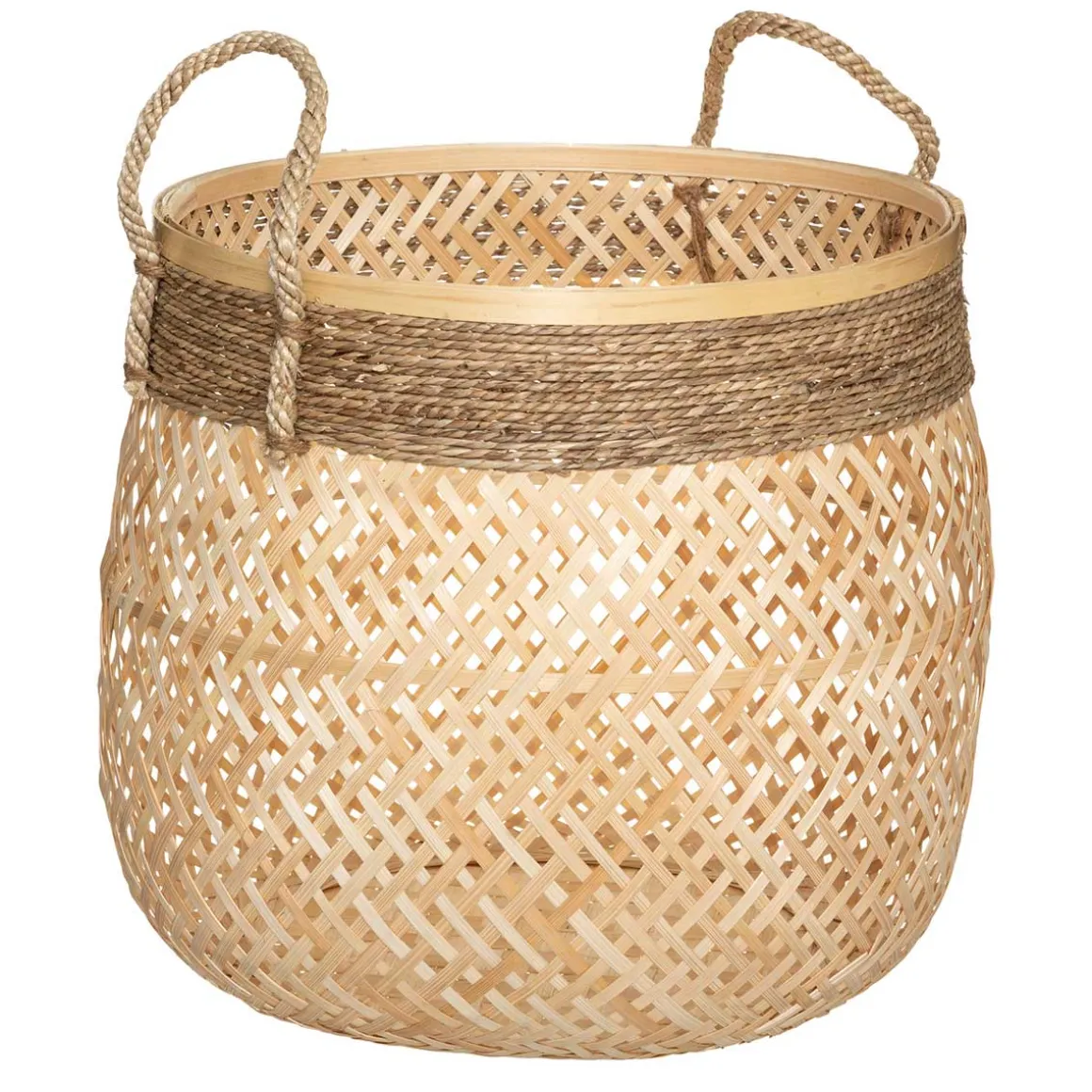 Cesta redonda beige de bambú 34x37cm