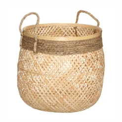Cesta redonda beige de bambú 30x34cm