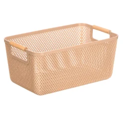 Cesto beige con asa de bambú 32x20.5cm