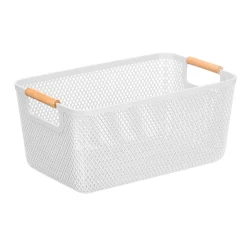 Cesto blanco con asa de bambú 36x22cm