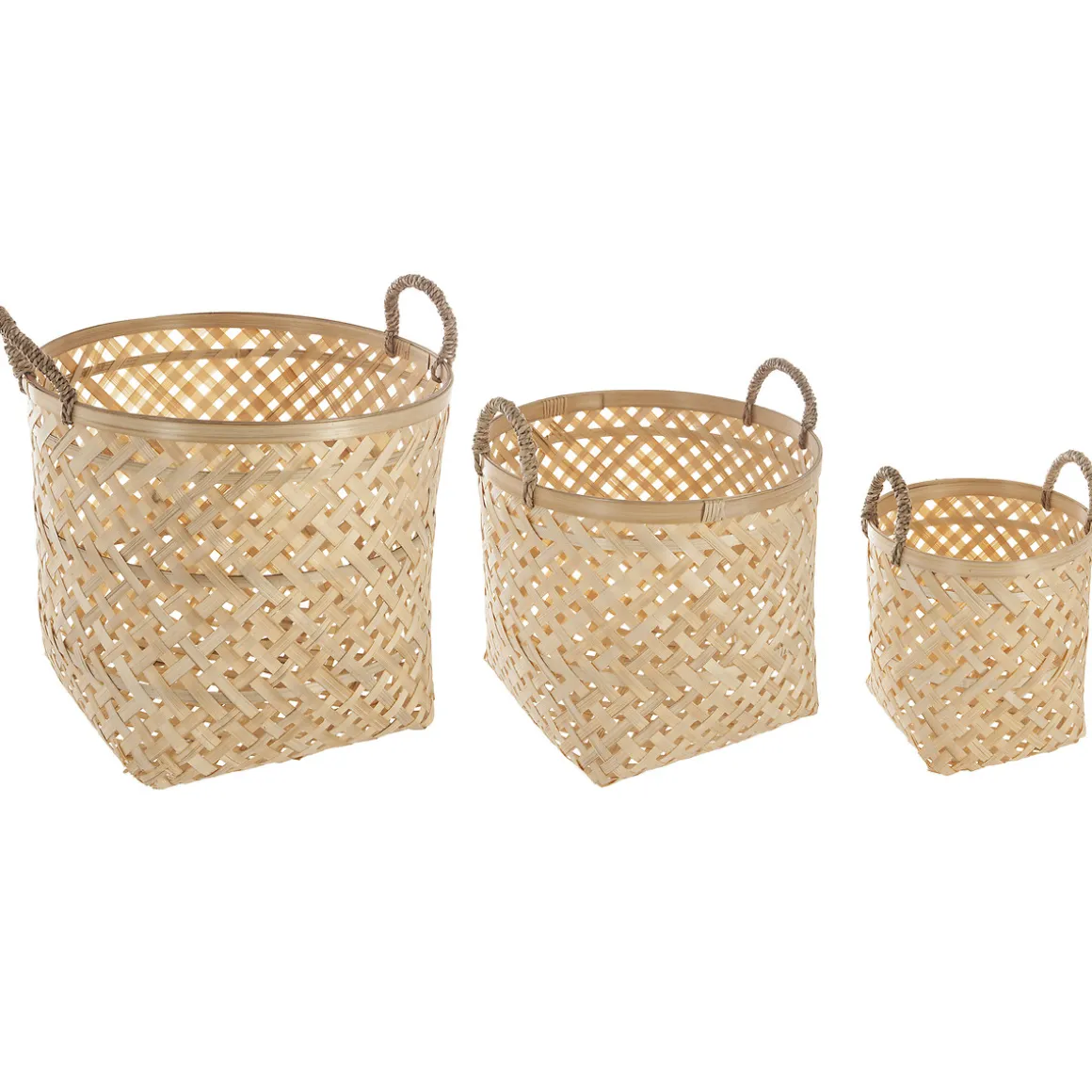 Cesto De Bambú Natural Con Asas 35x35Cm