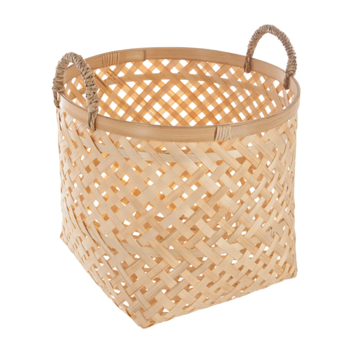 Cesto De Bambú Natural Con Asas