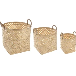 Cesto De Bambú Natural Con Asas
