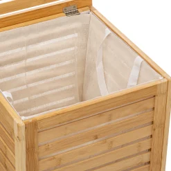 Cesto de baño de bambú forrado con tejido