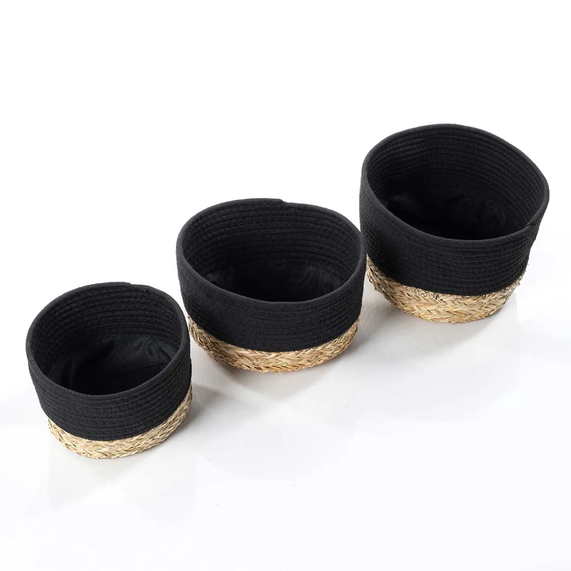 Cesto de baño negro y natural 25x32cm