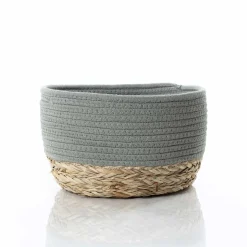 Cesto de baño verde caqui y natural 22x30cm