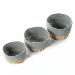 Cesto de baño verde caqui y natural 22x30cm