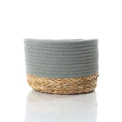 Cesto de baño verde caqui y natural 20x25cm