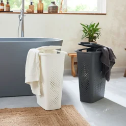 Cesto de ropa PIXEL blanco con tapa 40l