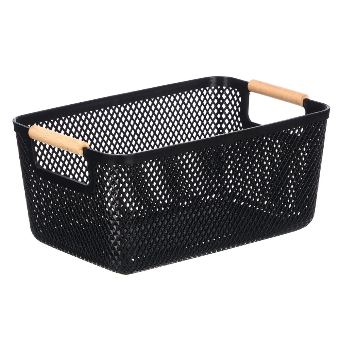 Cesto negro con asa de bambú 36x22cm