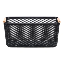 Cesto negro con asa de bambú 36x22cm