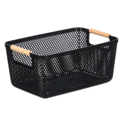 Cesto negro con asa de bambú 32x20.5cm