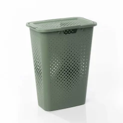 Cesto para ropa PIXEL verde con tapa 40l