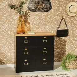Cómoda Ivan Negra Con 6 Cajones