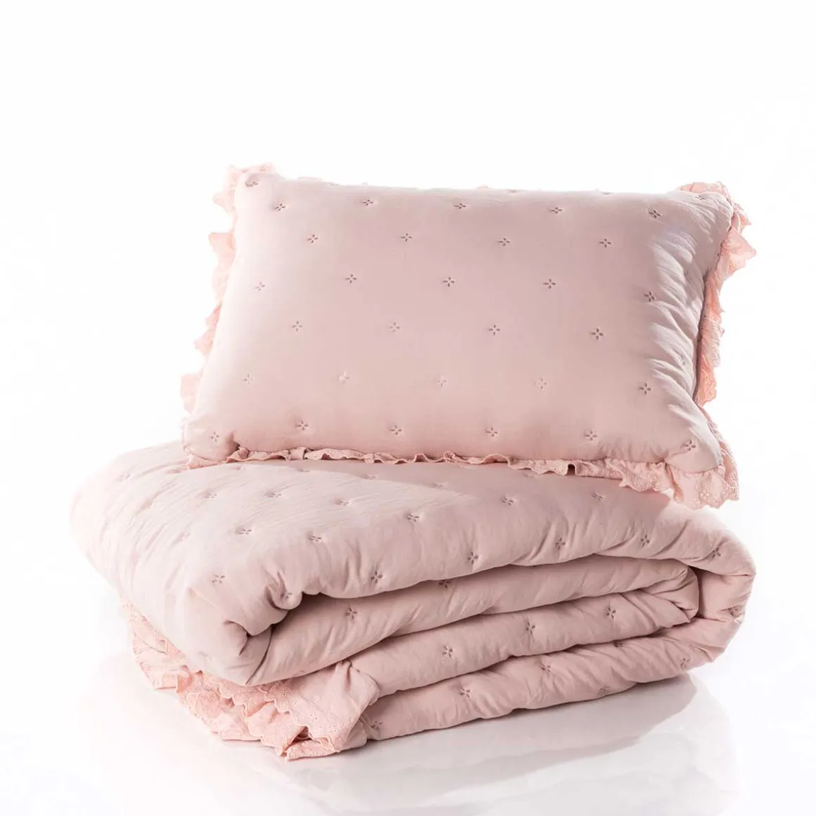 Cojín AMALFI rosa con encaje 45x60cm