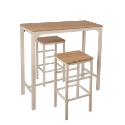 Cojunto de bar NATTES mesa y 2 taburetes beige