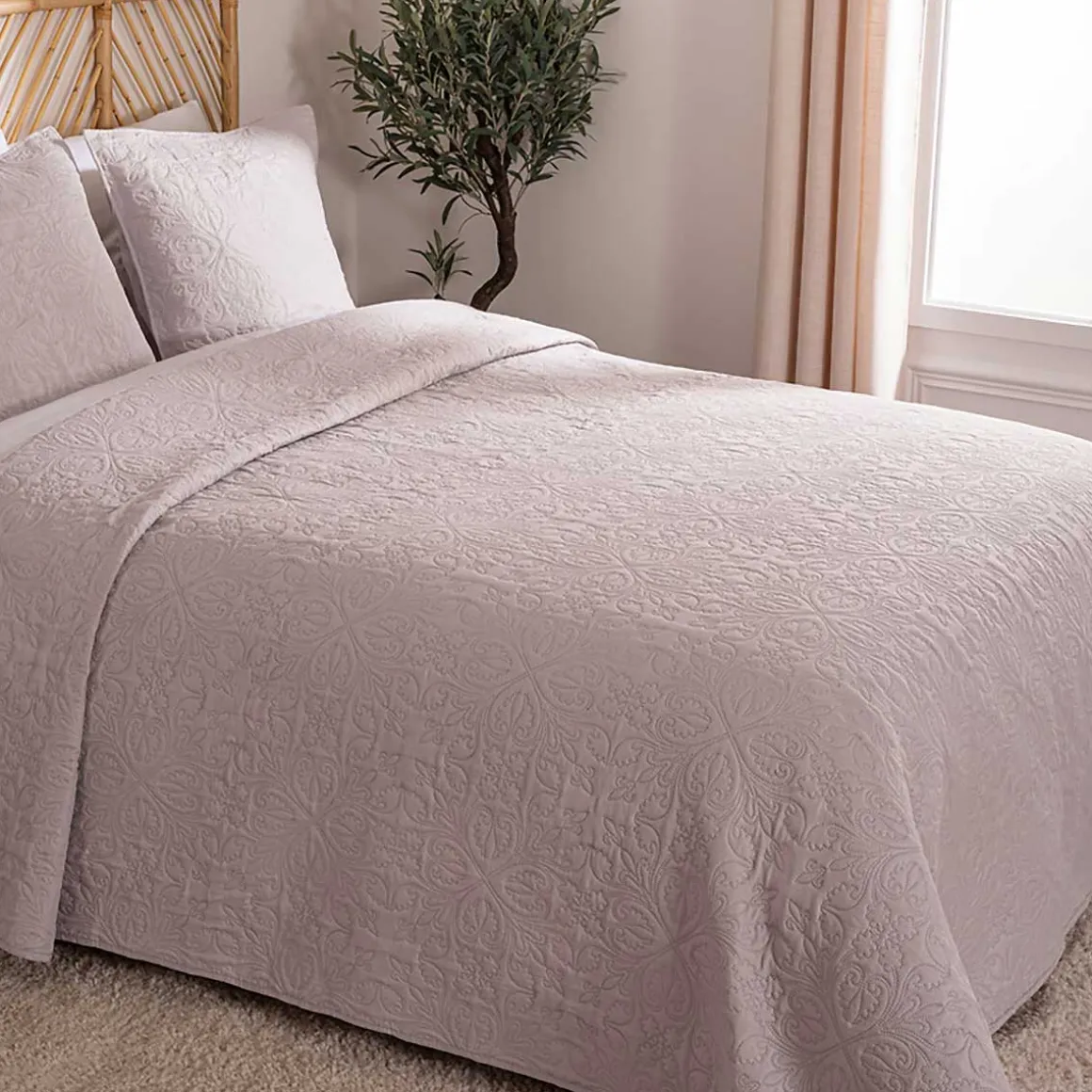 Colcha con 2 fundas de cojín gris pardo 240X260cm