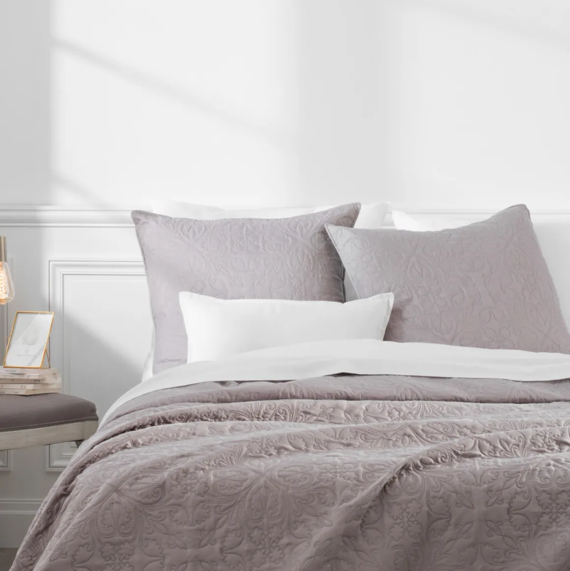 Colcha con 2 fundas de cojín gris pardo 240X260cm