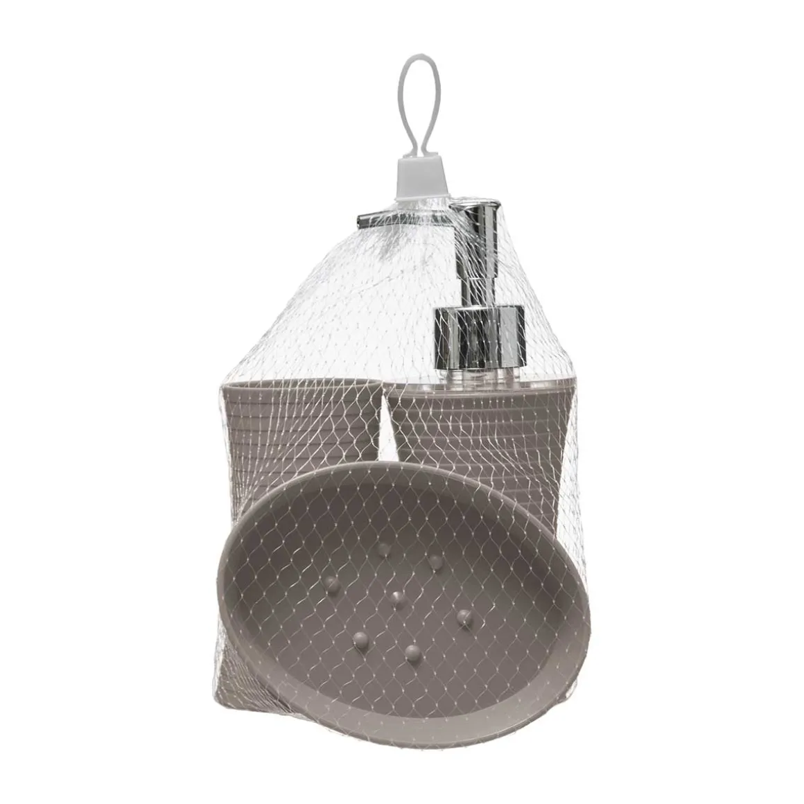 Conjunto De 3 Accesorios Baño Rayas Gris Pardo