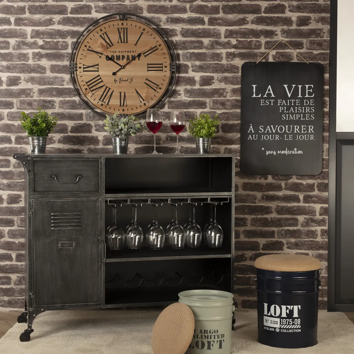 Conjunto de 2 puf ALFRED de metal y mdf 27/32cm