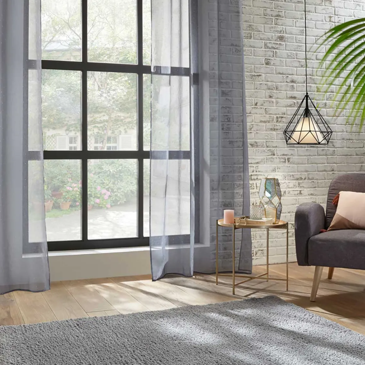 Cortina 3D Gris Con Lunares 140x240Cm