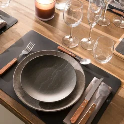 Cubertería 24Pzas Mango Madera+Cubertero