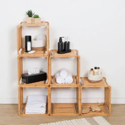 Cubo de bambú beige 33x33cm