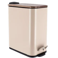 Cubo de baño con tapa de metal beige 5l