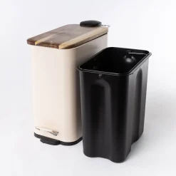 Cubo de baño con tapa de metal beige 5l