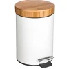 Cubo de basura para baño con tapa de bambú