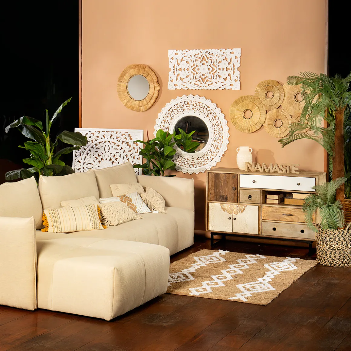 Decoración De Pared De Rafia 91x64Cm