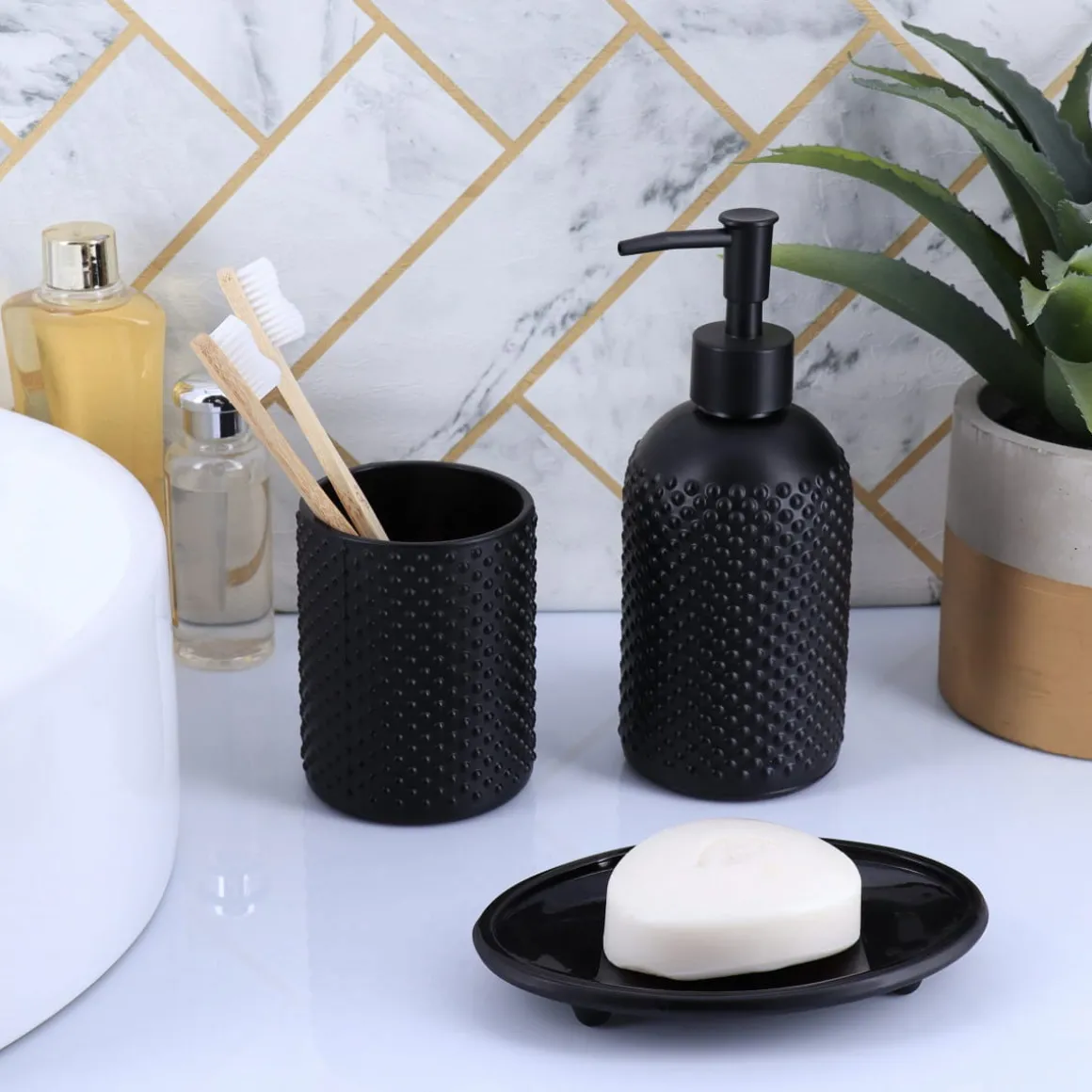 Dispensador de jabón líquido de vidrio negro 410ml